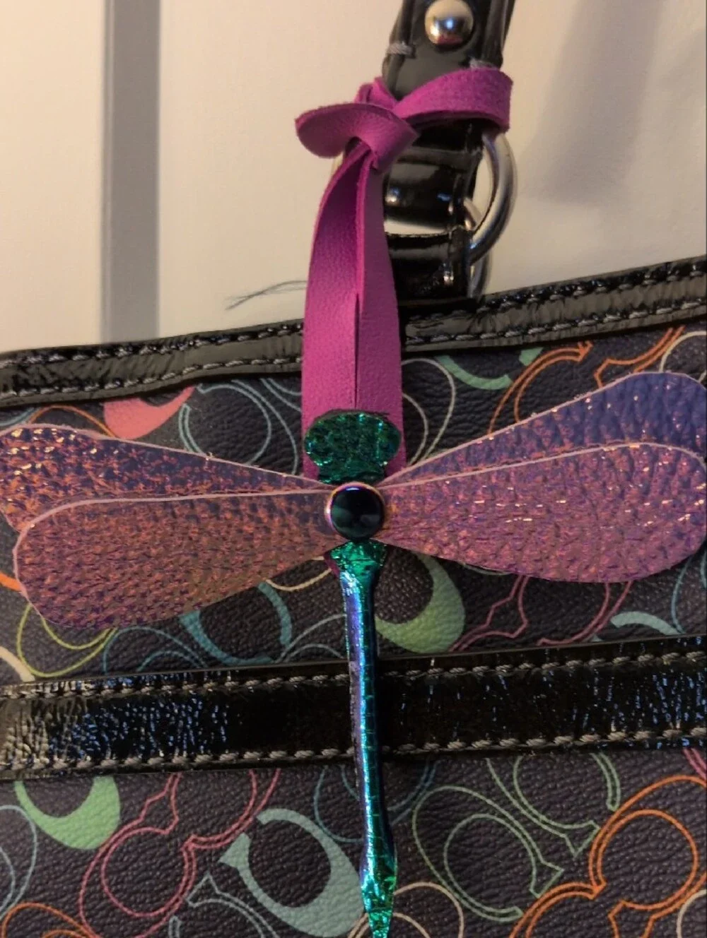Hand Made, Leather Iridescent Dragonfly Bag Charm